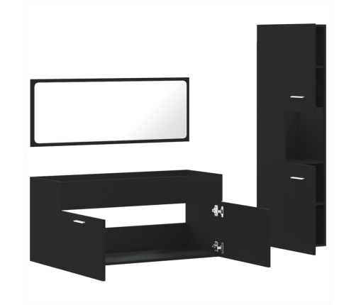 Juego de muebles de baño 3 pzas madera contrachapada negro