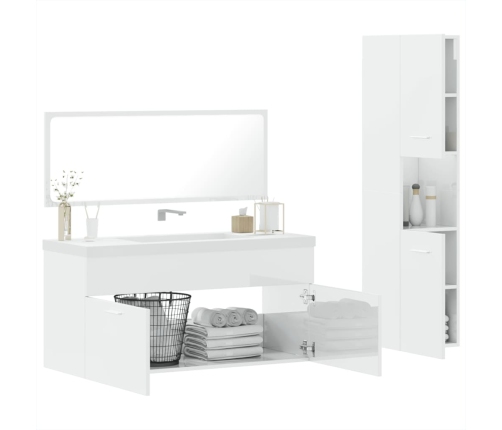 Set muebles de baño 3 piezas madera contrachapada blanco brillo