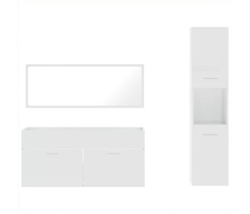 Set muebles de baño 3 piezas madera contrachapada blanco brillo