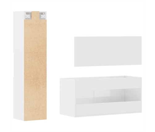 Set muebles de baño 3 piezas madera contrachapada blanco brillo