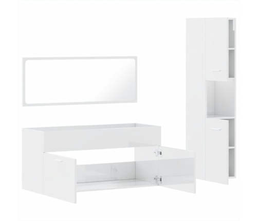 Set muebles de baño 3 piezas madera contrachapada blanco brillo