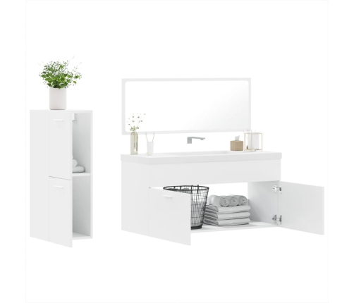 Juego de muebles de baño 3 pzas madera contrachapada blanco