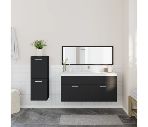 Juego de muebles de baño 3 pzas madera contrachapada negro