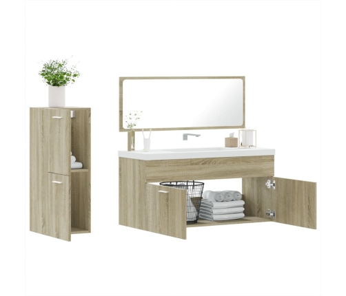 Set de muebles de baño 3 pzas madera contrachapada roble Sonoma