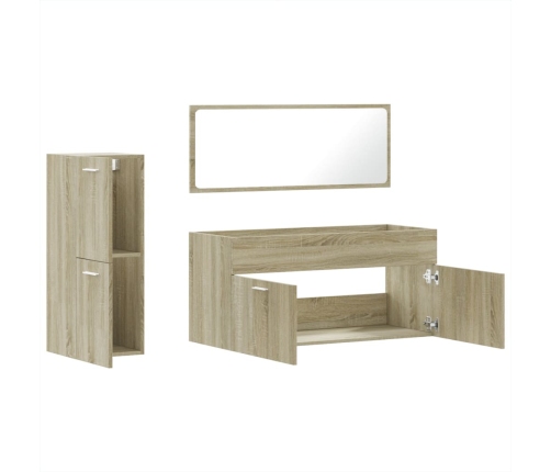 Set de muebles de baño 3 pzas madera contrachapada roble Sonoma