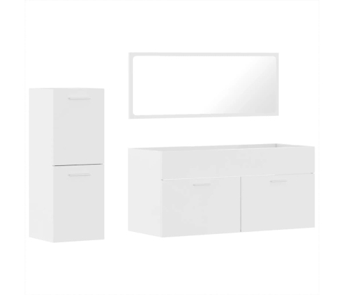 Set muebles de baño 3 piezas madera contrachapada blanco brillo