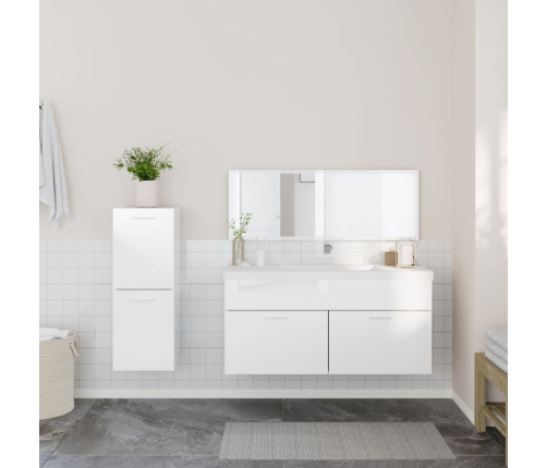 Set muebles de baño 3 piezas madera contrachapada blanco brillo