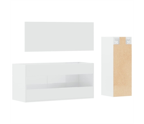 Set muebles de baño 3 piezas madera contrachapada blanco brillo