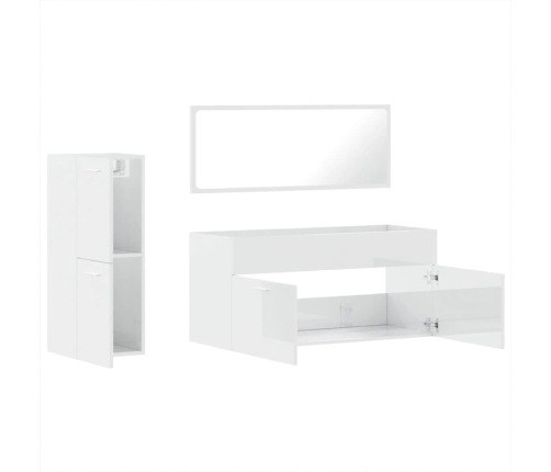 Set muebles de baño 3 piezas madera contrachapada blanco brillo