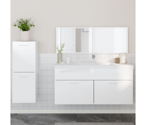 Set muebles de baño 3 piezas madera contrachapada blanco brillo