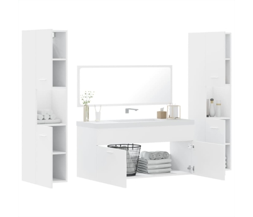 Juego de muebles de baño 4 pzas madera contrachapada blanco