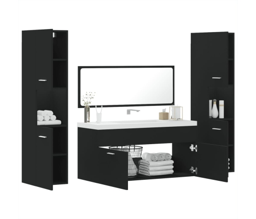 Juego de muebles de baño 4 pzas madera contrachapada negro