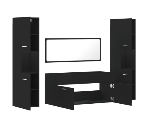 Juego de muebles de baño 4 pzas madera contrachapada negro