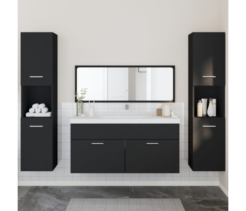 Juego de muebles de baño 4 pzas madera contrachapada negro