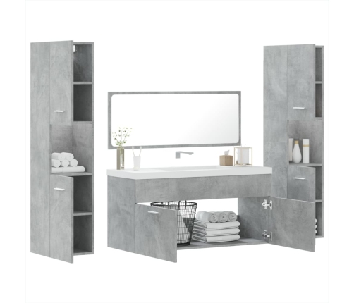 Juego muebles de baño 4 pzas madera contrachapada gris hormigón