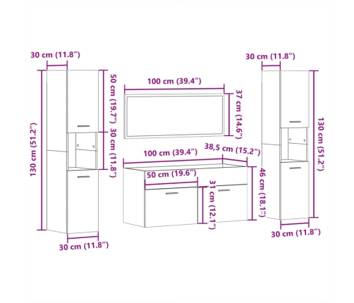 Juego muebles de baño 4 pzas madera contrachapada blanco brillo