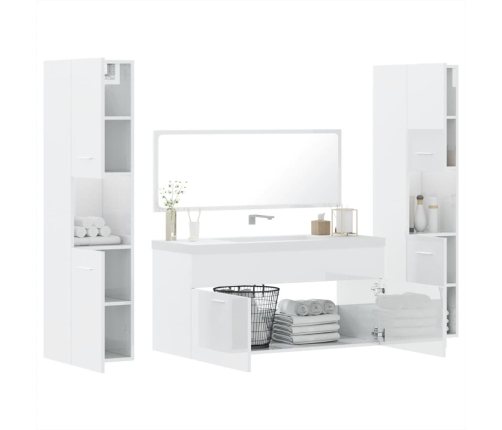 Juego muebles de baño 4 pzas madera contrachapada blanco brillo