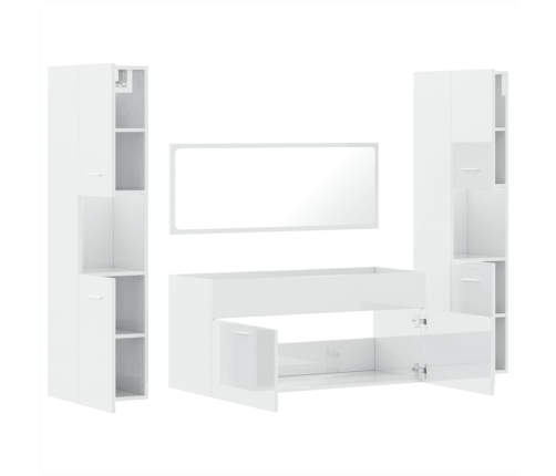 Juego muebles de baño 4 pzas madera contrachapada blanco brillo