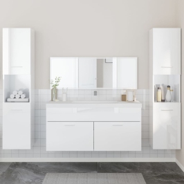 Juego muebles de baño 4 pzas madera contrachapada blanco brillo