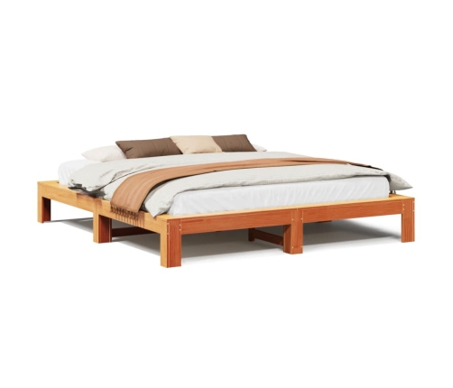 Cama sin colchón madera maciza de pino marrón cera 200x200 cm