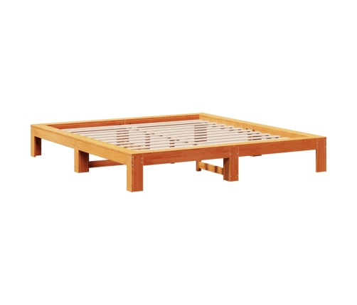 Cama sin colchón madera maciza de pino marrón cera 200x200 cm