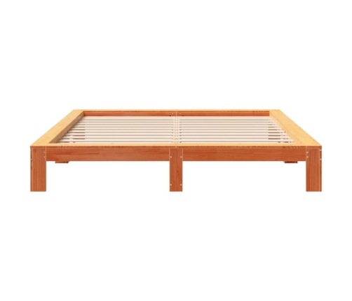 Cama sin colchón madera maciza de pino marrón cera 200x200 cm