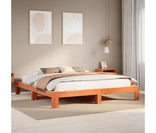 Cama sin colchón madera maciza de pino marrón cera 200x200 cm