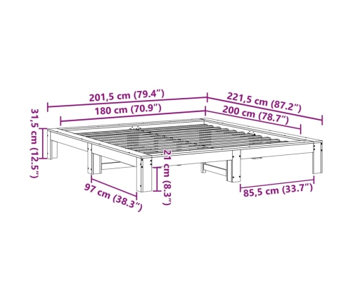 Cama sin colchón madera maciza de pino blanca 180x200 cm