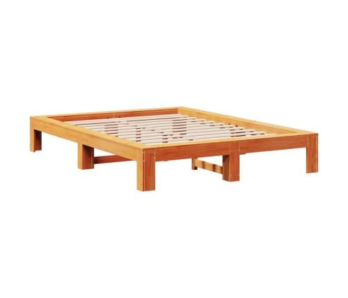 Cama sin colchón madera maciza de pino marrón cera 160x200 cm