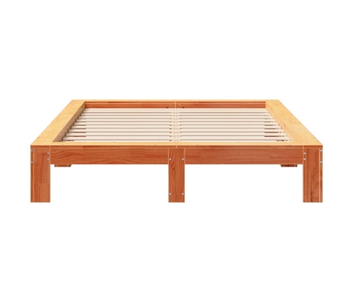 Cama sin colchón madera maciza de pino marrón cera 160x200 cm