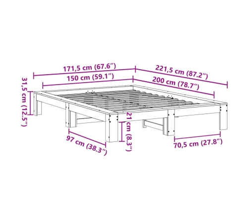 Estructura de cama sin colchón madera de pino blanco 150x200 cm