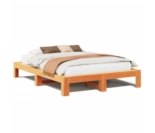 Cama sin colchón madera maciza pino marrón cera 150x200 cm