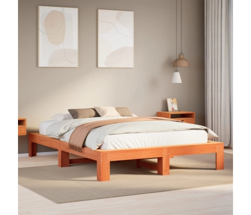 Cama sin colchón madera maciza pino marrón cera 150x200 cm