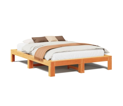 Cama sin colchón madera maciza de pino marrón cera 140x200 cm