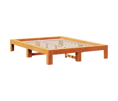 Cama sin colchón madera maciza de pino marrón cera 140x200 cm