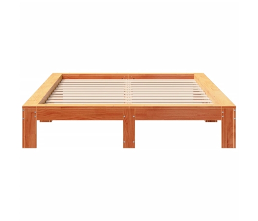 Cama sin colchón madera maciza de pino marrón cera 140x200 cm