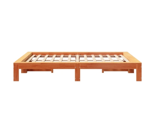 Cama sin colchón madera maciza de pino marrón cera 140x200 cm