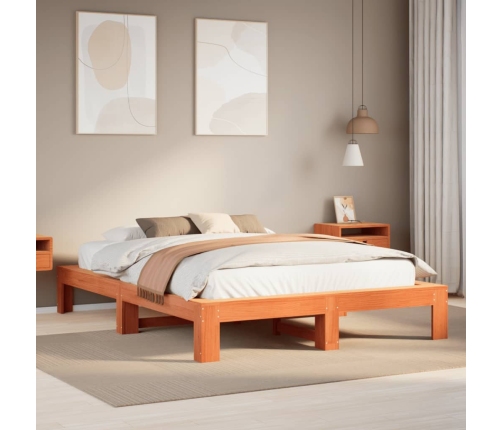 Cama sin colchón madera maciza de pino marrón cera 140x200 cm
