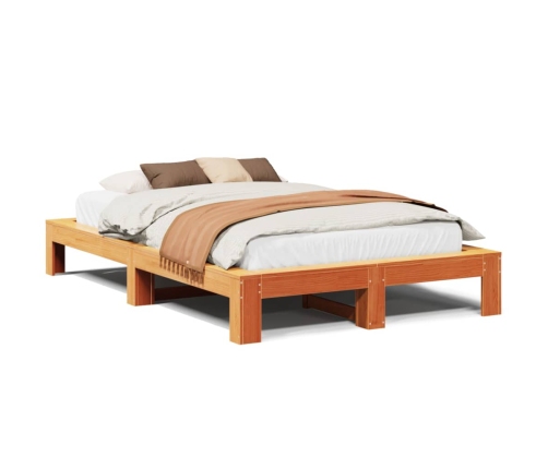 Cama sin colchón madera maciza de pino marrón cera 120x200 cm