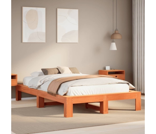 Cama sin colchón madera maciza de pino marrón cera 120x200 cm