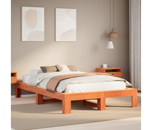 Estructura de cama sin colchón madera maciza marrón 135x190 cm