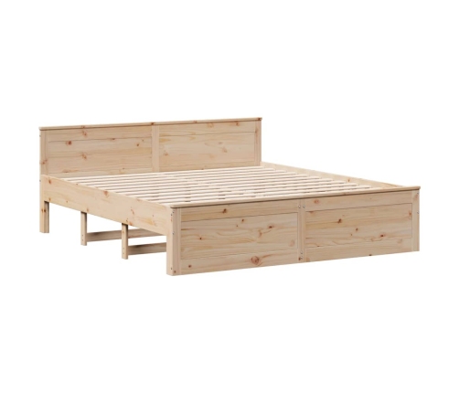 Cama sin colchón con cabecero madera maciza de pino 200x200 cm