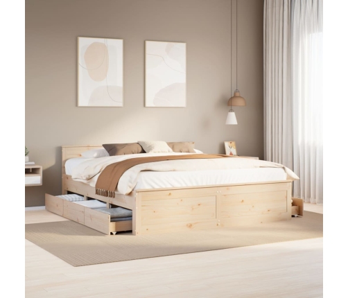 Cama sin colchón con cabecero madera maciza de pino 200x200 cm