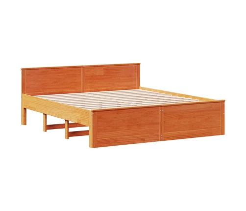 Cama sin colchón con cabecero madera de pino marrón 200x200 cm