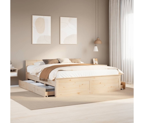 Cama sin colchón con cabecero madera maciza de pino 180x200 cm