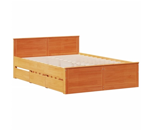 Cama con cabecero sin colchón madera maciza marrón 150x200 cm