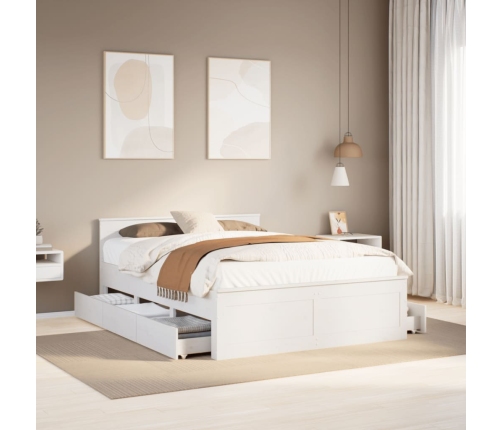 Cama con cabecero sin colchón madera maciza blanca 140x190 cm