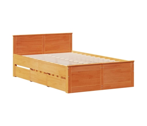 Cama con cabecero sin colchón madera maciza marrón 135x190 cm