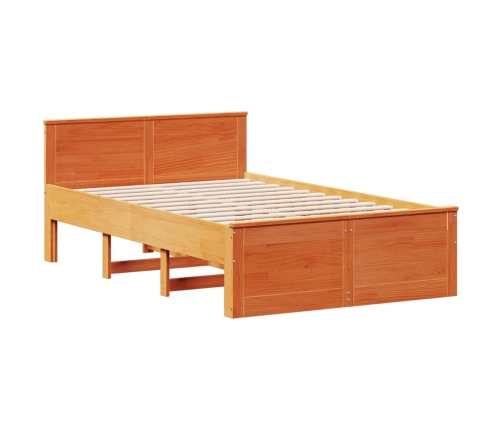 Cama con cabecero sin colchón madera maciza marrón 135x190 cm