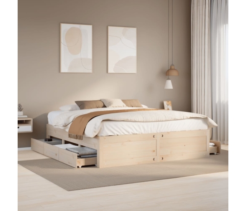 Cama con cajones sin colchón madera maciza de pino 200x200 cm